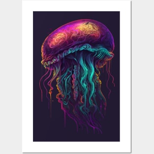 psychedelicJellyfish, Vintage Old School Retro Jellyfish Design Posters and Art